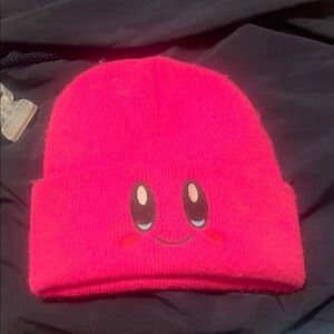 Pink Kawaii Knit Hat with Embroidered Face